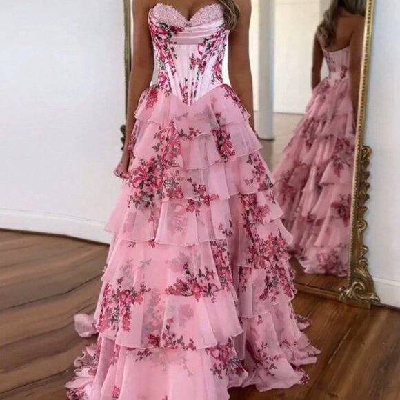 MODA ME COUTURE Dresses & Skirts - Pink Elegant Women's Off-The-Shoulder Chiffon Fairy Long Evening Dress